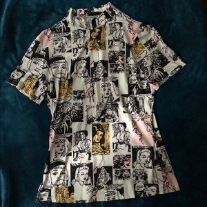 SHEIN Color Pop Comic Panel Mock Neck Blouse Sz M